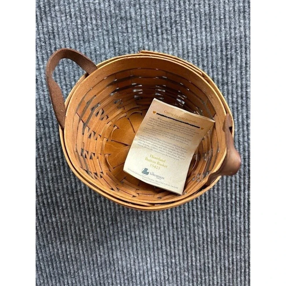 Longaberger 1994 Heartland Button Basket with Leather Loop Handles